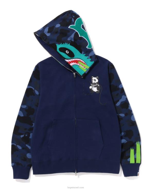 כחול כהה A Bathing Ape 644LV186 גברים קפוצ'ון עם רוכסן מלא בצבע camo panda
