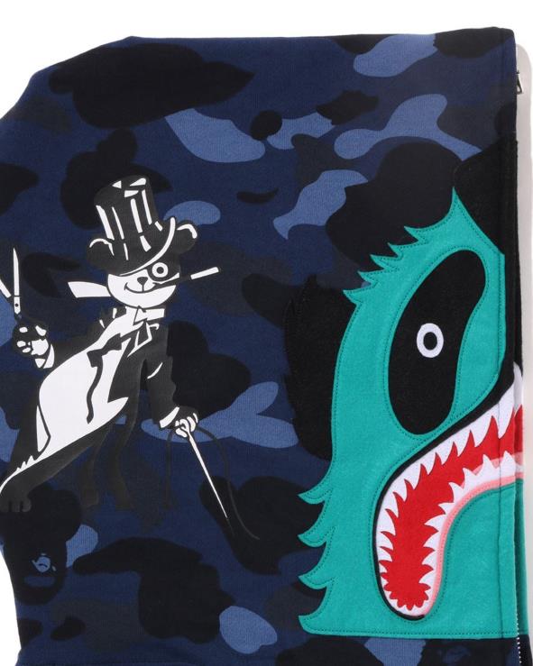 כחול כהה A Bathing Ape 644LV186 גברים קפוצ'ון עם רוכסן מלא בצבע camo panda