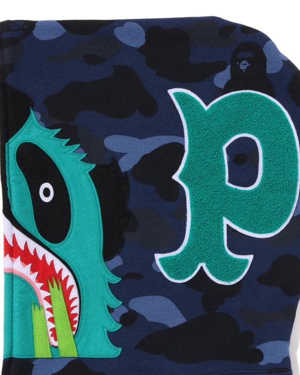כחול כהה A Bathing Ape 644LV186 גברים קפוצ'ון עם רוכסן מלא בצבע camo panda