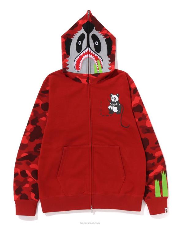 אדום בהיר A Bathing Ape 644LV188 גברים קפוצ'ון עם רוכסן מלא בצבע camo panda