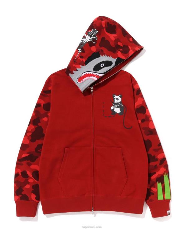 אדום בהיר A Bathing Ape 644LV188 גברים קפוצ'ון עם רוכסן מלא בצבע camo panda