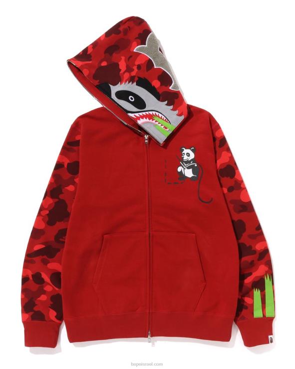אדום בהיר A Bathing Ape 644LV188 גברים קפוצ'ון עם רוכסן מלא בצבע camo panda