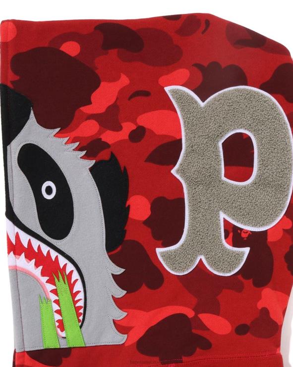 אדום בהיר A Bathing Ape 644LV188 גברים קפוצ'ון עם רוכסן מלא בצבע camo panda