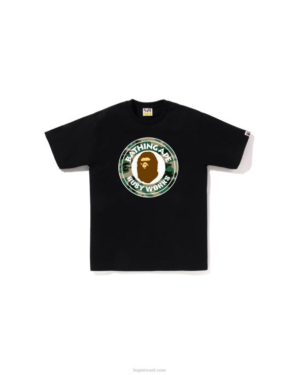 שָׁחוֹר A Bathing Ape 644LV193 גברים טי קולג' של יער וקאמו