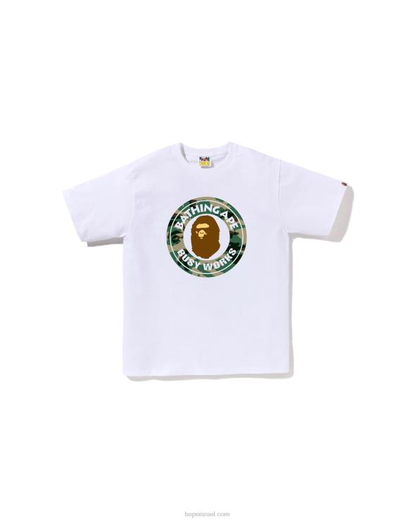 לבן A Bathing Ape 644LV194 גברים טי קולג' של יער וקאמו