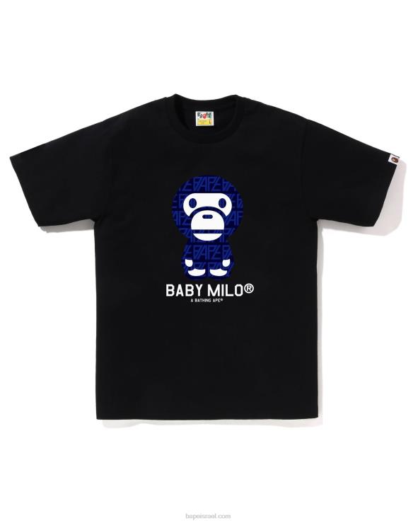 שָׁחוֹר A Bathing Ape 644LV195 גברים חולצה מונוגרמית לתינוק מילו