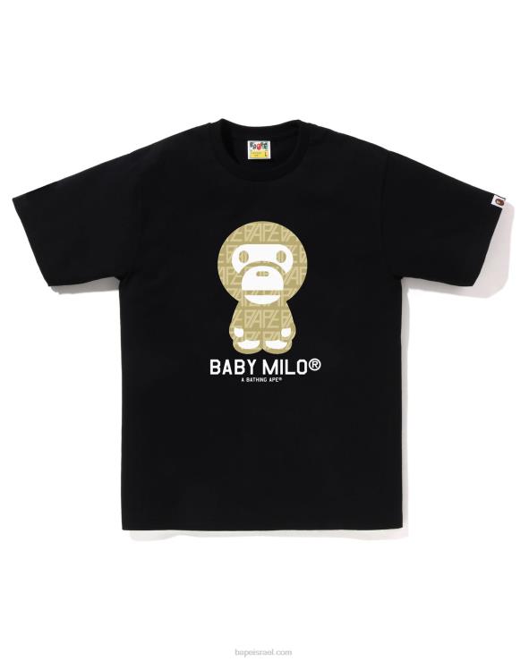 שָׁחוֹר A Bathing Ape 644LV196 גברים חולצה מונוגרמית לתינוק מילו