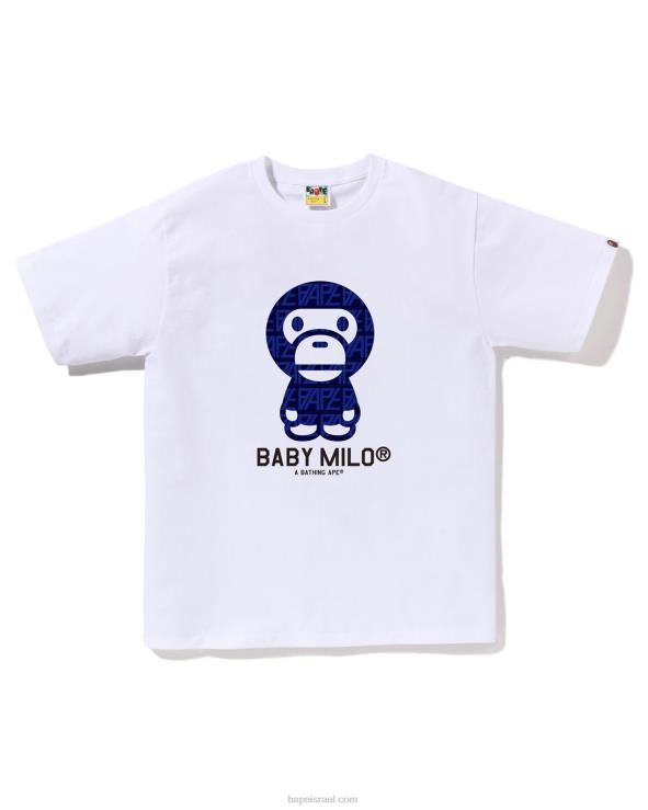 לבן A Bathing Ape 644LV197 גברים חולצה מונוגרמית לתינוק מילו