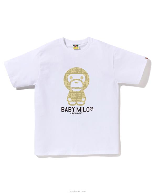לבן A Bathing Ape 644LV198 גברים חולצה מונוגרמית לתינוק מילו