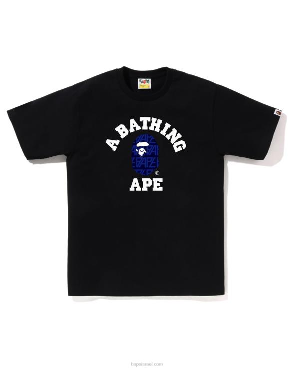 שָׁחוֹר A Bathing Ape 644LV202 גברים חולצת קולג' מונוגרמה לוגו
