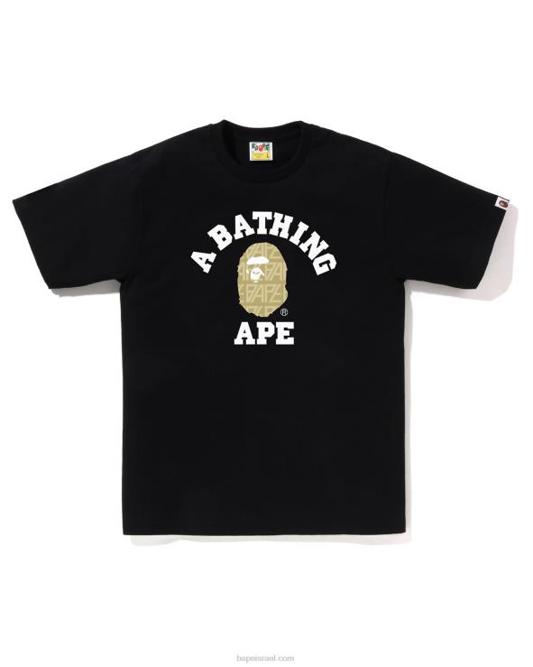שָׁחוֹר A Bathing Ape 644LV203 גברים חולצת קולג' מונוגרמה לוגו