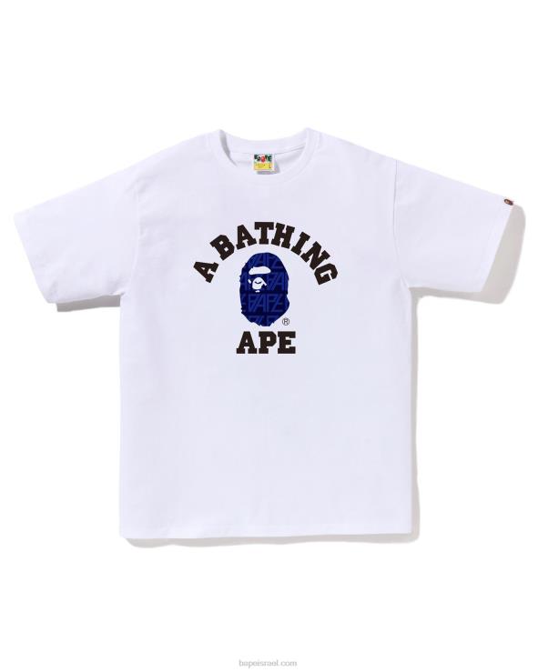 לבן A Bathing Ape 644LV204 גברים חולצת קולג' מונוגרמה לוגו