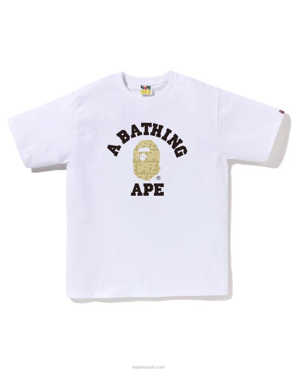 לבן A Bathing Ape 644LV205 גברים חולצת קולג' מונוגרמה לוגו