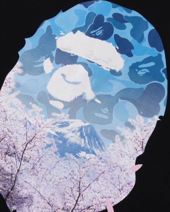 שָׁחוֹר A Bathing Ape 644LV206 גברים טי ראש צילום סאקורה