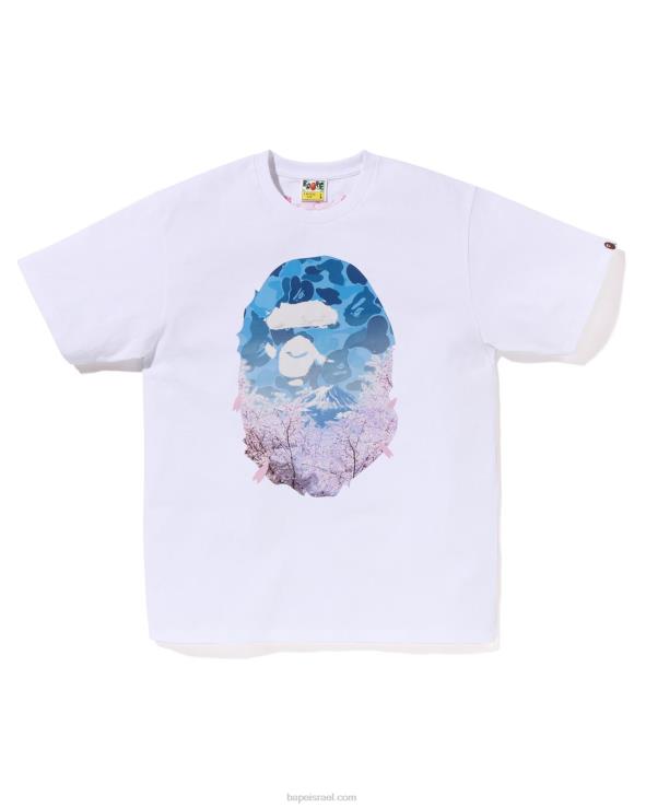 לבן A Bathing Ape 644LV207 גברים טי ראש צילום סאקורה
