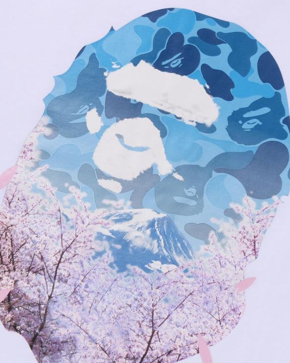 לבן A Bathing Ape 644LV207 גברים טי ראש צילום סאקורה