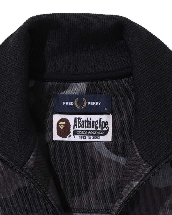 שָׁחוֹר A Bathing Ape 644LV214 גברים x fred perry מעיל ספורט camo
