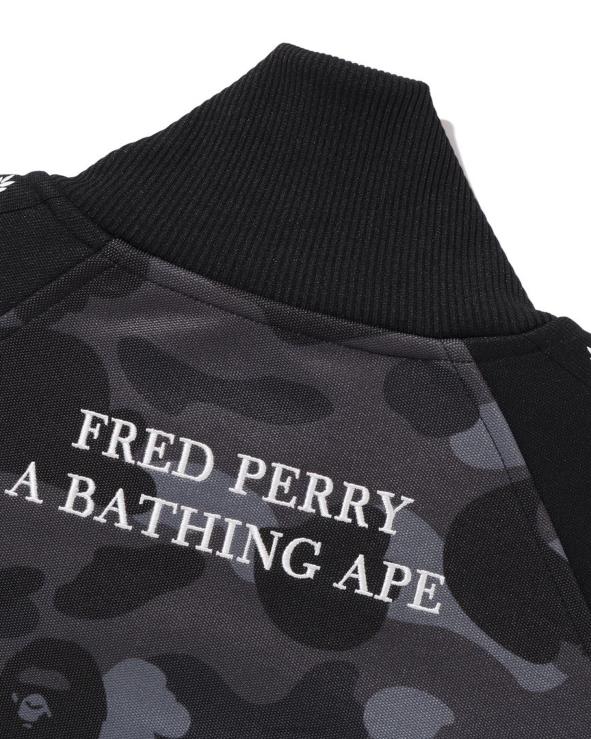 שָׁחוֹר A Bathing Ape 644LV214 גברים x fred perry מעיל ספורט camo