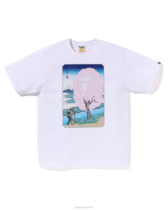 לבן A Bathing Ape 644LV217 גברים טי סאקורה