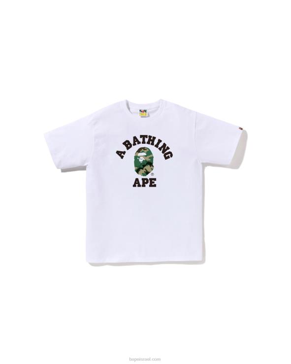 לבן A Bathing Ape 644LV222 גברים טי קולג' של יער וקאמו