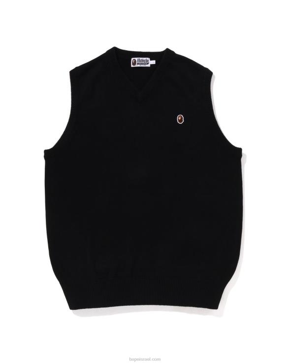 שָׁחוֹר A Bathing Ape 644LV223 גברים אפוד סרוג נקודה אחת בראש