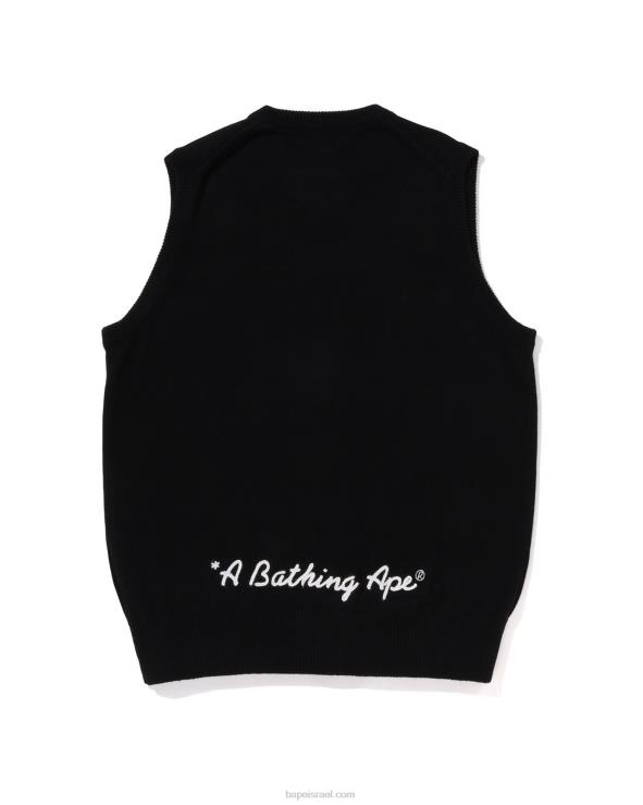 שָׁחוֹר A Bathing Ape 644LV223 גברים אפוד סרוג נקודה אחת בראש