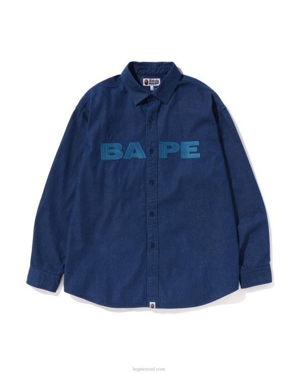 כחול כהה A Bathing Ape 644LV225 גברים חולצת ג'ינס בגזרה רופפת
