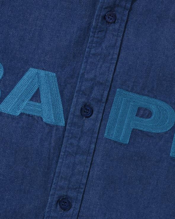 כחול כהה A Bathing Ape 644LV225 גברים חולצת ג'ינס בגזרה רופפת
