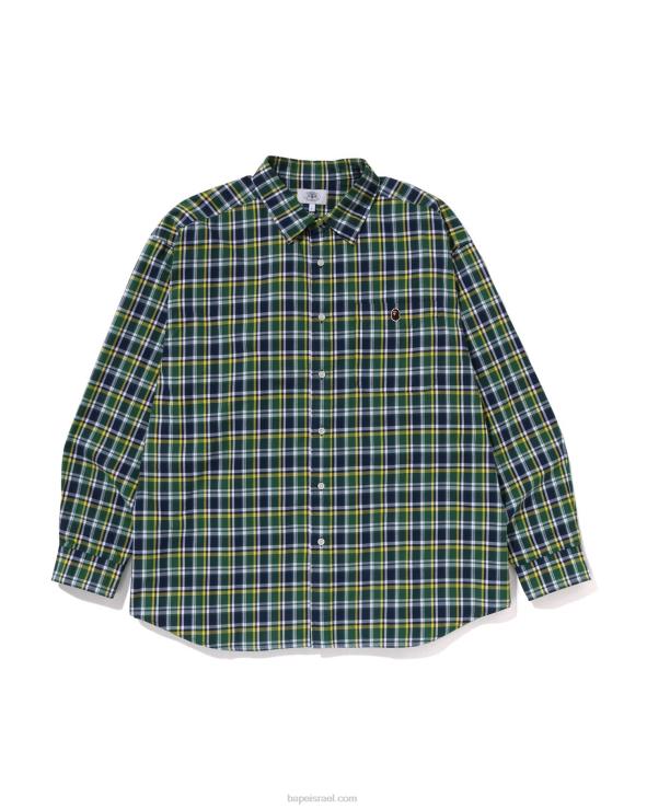 בַּרֶקֶת A Bathing Ape 644LV230 גברים חולצת מיני צ'ק בגזרה רופפת