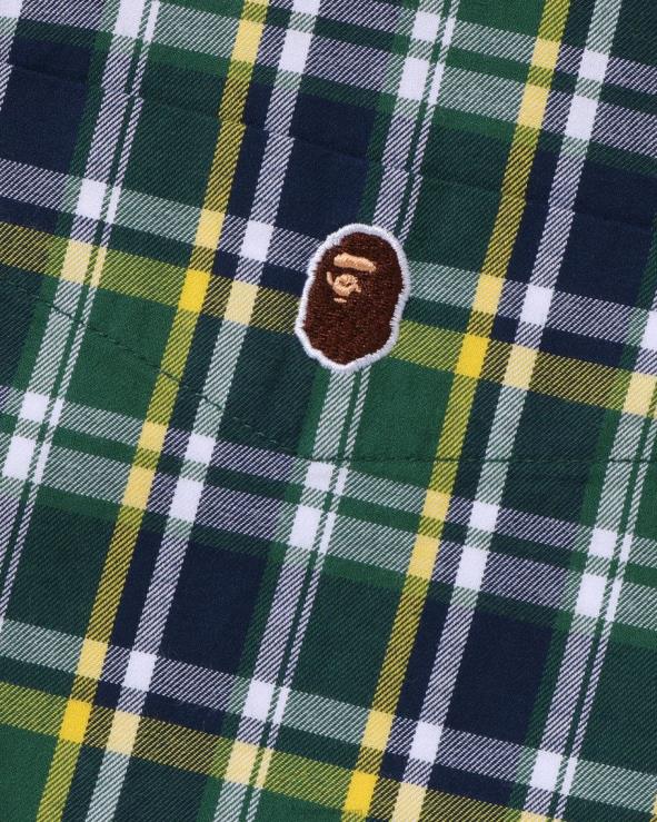 בַּרֶקֶת A Bathing Ape 644LV230 גברים חולצת מיני צ'ק בגזרה רופפת