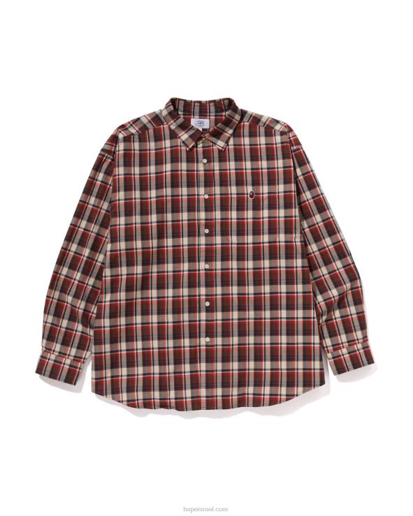 אדום בהיר A Bathing Ape 644LV231 גברים חולצת מיני צ'ק בגזרה רופפת