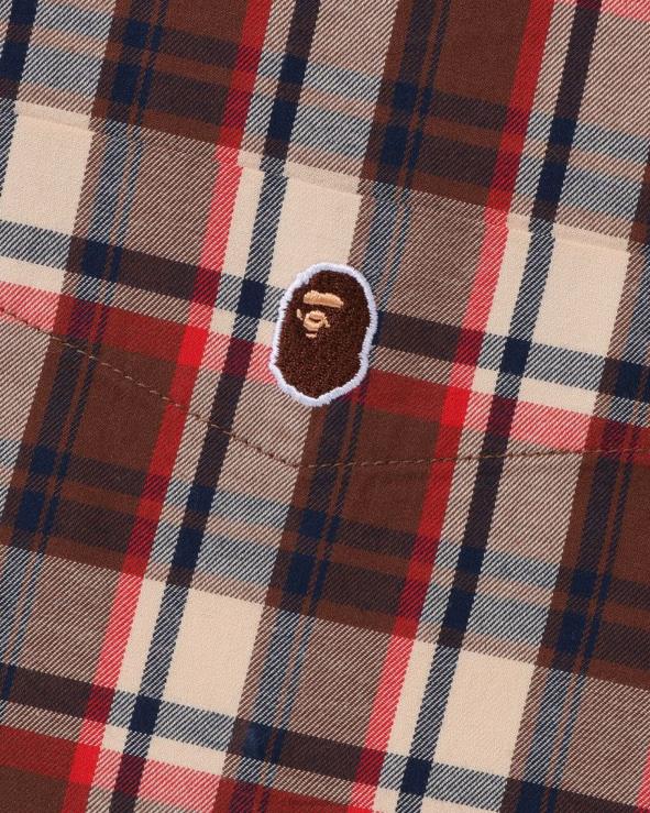 אדום בהיר A Bathing Ape 644LV231 גברים חולצת מיני צ'ק בגזרה רופפת