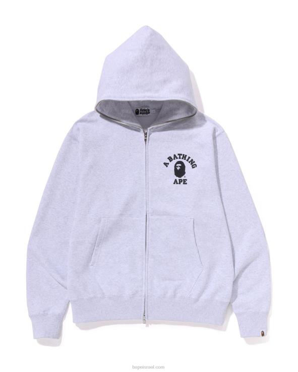אפור בהיר A Bathing Ape 644LV234 גברים קפוצ'ון עם רוכסן מלא בקולג'
