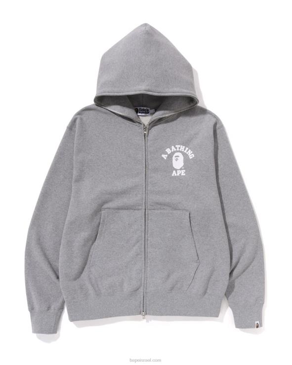 אפור A Bathing Ape 644LV235 גברים קפוצ'ון עם רוכסן מלא בקולג'