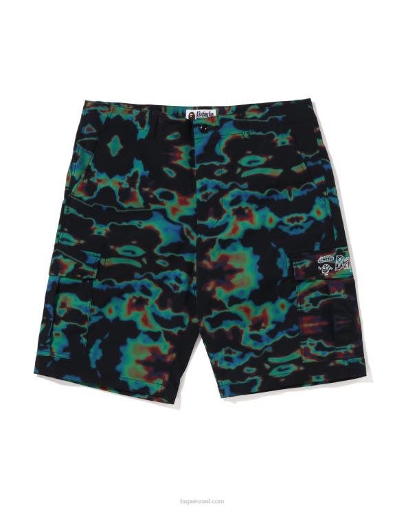 שָׁחוֹר A Bathing Ape 644LV25 גברים מכנסי מטען קצרים תרמוגרפיים