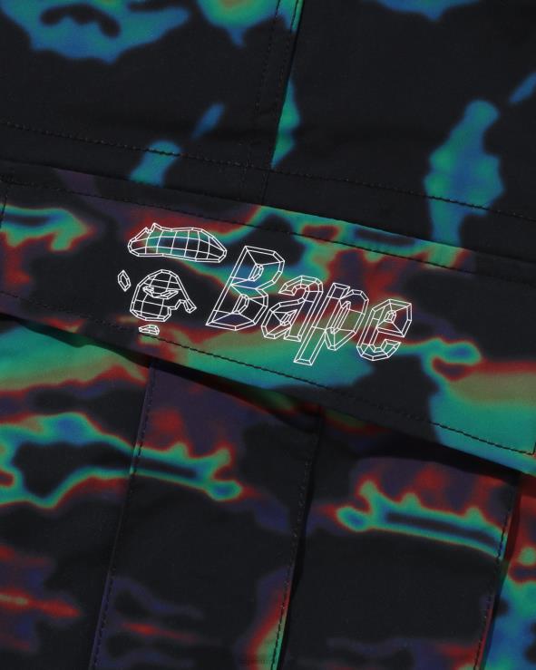 שָׁחוֹר A Bathing Ape 644LV25 גברים מכנסי מטען קצרים תרמוגרפיים