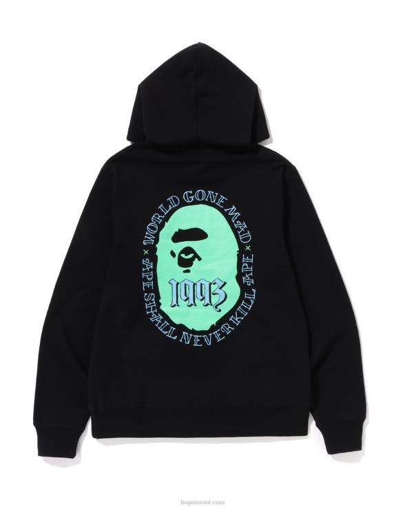 שָׁחוֹר A Bathing Ape 644LV272 גברים קפוצ'ון סוודר ראש