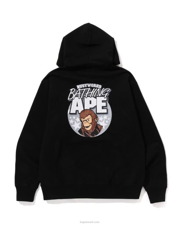 שָׁחוֹר A Bathing Ape 644LV284 גברים קפוצ'ון סוודר בכושר נינוח