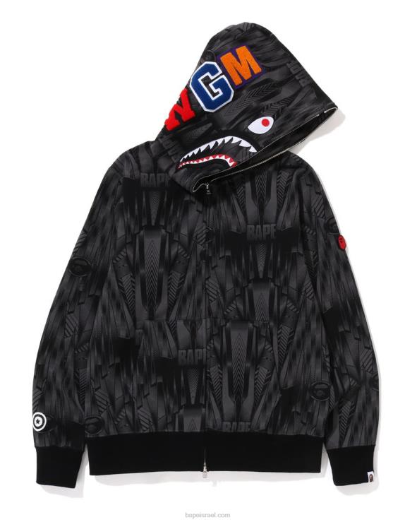 שָׁחוֹר A Bathing Ape 644LV302 גברים קפוצ'ון ספיד רייסר כריש עם רוכסן מלא