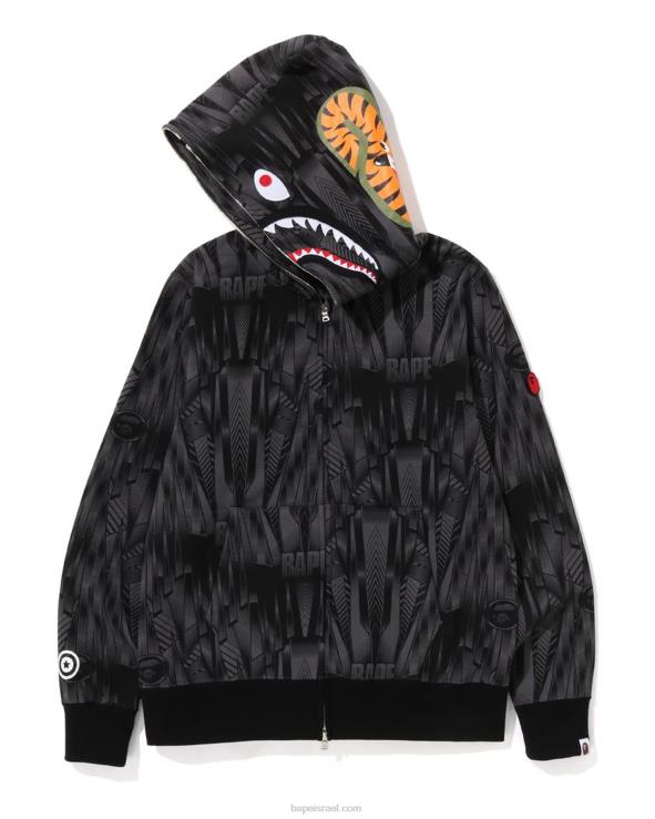 שָׁחוֹר A Bathing Ape 644LV302 גברים קפוצ'ון ספיד רייסר כריש עם רוכסן מלא