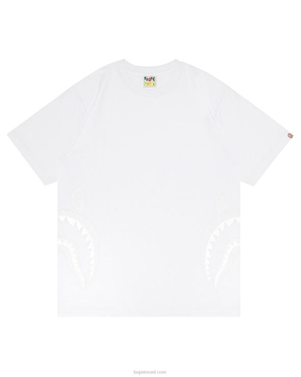 לבן A Bathing Ape 644LV322 גברים טי כריש בצד