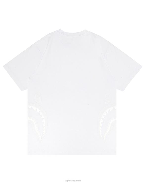לבן A Bathing Ape 644LV322 גברים טי כריש בצד
