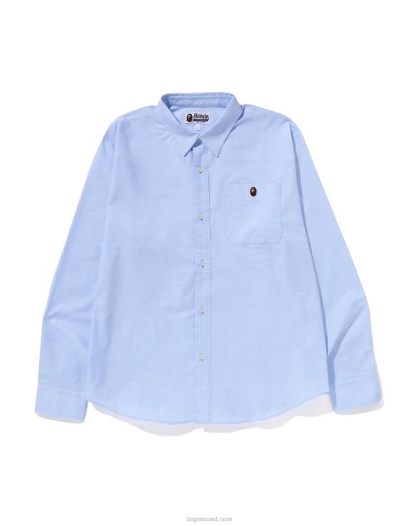 כחול בהיר A Bathing Ape 644LV328 גברים חולצה בכושר רגוע של אוקספורד