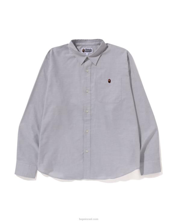 אפור A Bathing Ape 644LV329 גברים חולצה בכושר רגוע של אוקספורד