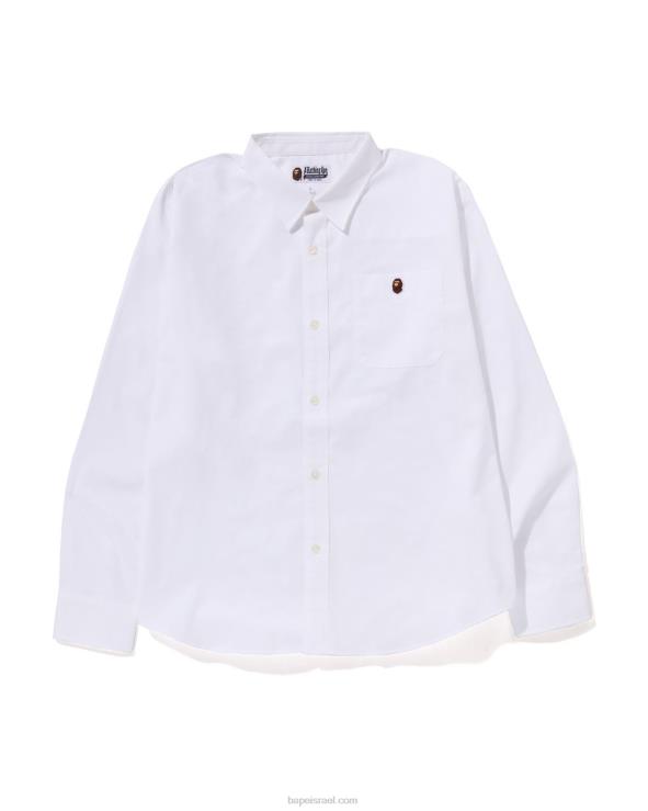 לבן A Bathing Ape 644LV331 גברים חולצה בכושר רגוע של אוקספורד