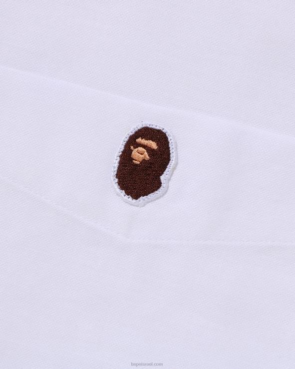 לבן A Bathing Ape 644LV331 גברים חולצה בכושר רגוע של אוקספורד