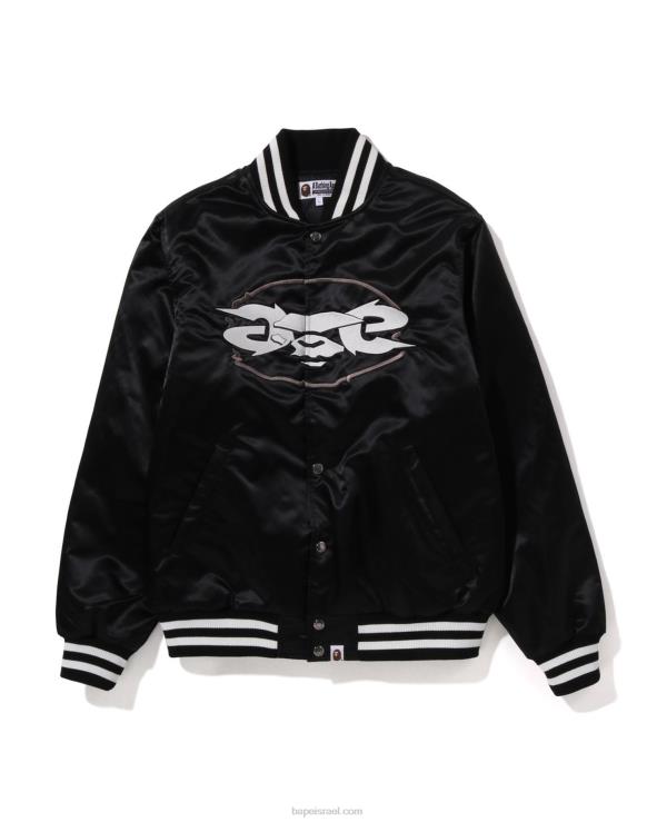 שָׁחוֹר A Bathing Ape 644LV349 גברים מעיל ורסיטי ניילון בגזרה רגועה