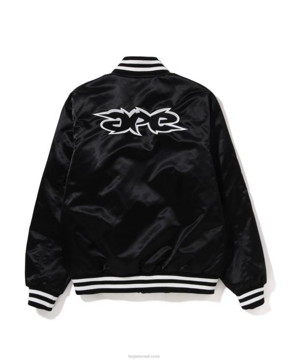 שָׁחוֹר A Bathing Ape 644LV349 גברים מעיל ורסיטי ניילון בגזרה רגועה