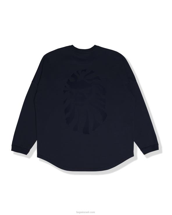 כחול כהה A Bathing Ape 644LV352 גברים טי שרוול ארוך בהדפס לוגו