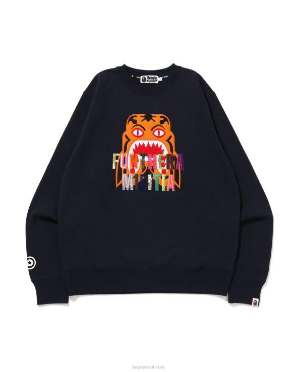 כחול כהה A Bathing Ape 644LV354 גברים צווארון רקמת נמר